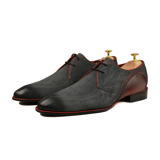 Valerio Two-Tone Suede Derby Shoes Front View By Marvel Leather