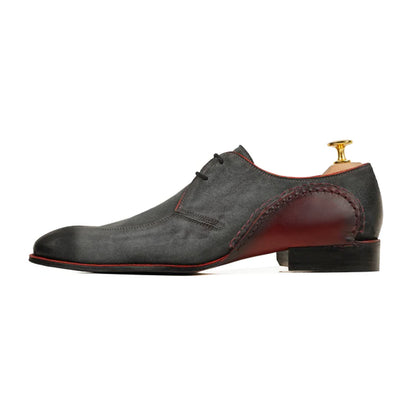Valerio Two-Tone Suede Derby Shoes Side View By Marvel Leather