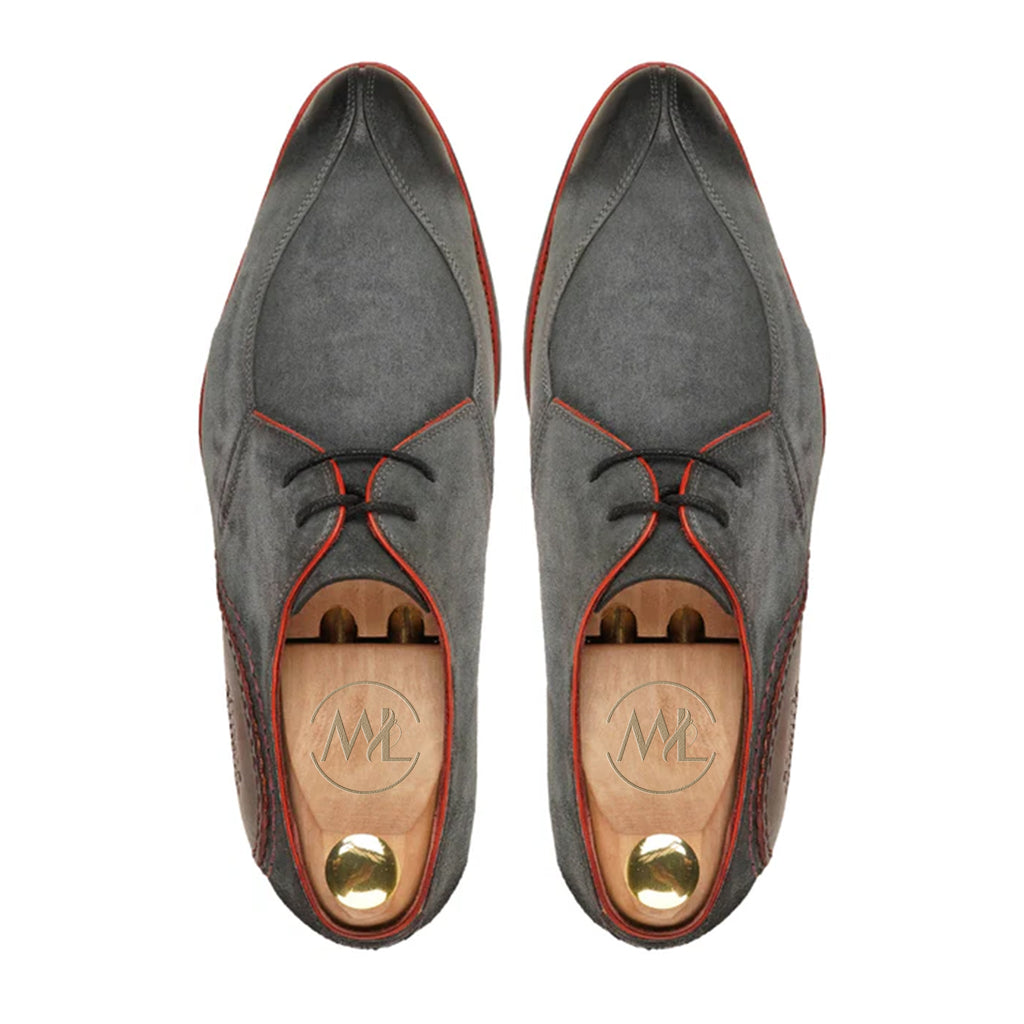 Valerio Two-Tone Suede Derby Shoes Top View By Marvel Leather