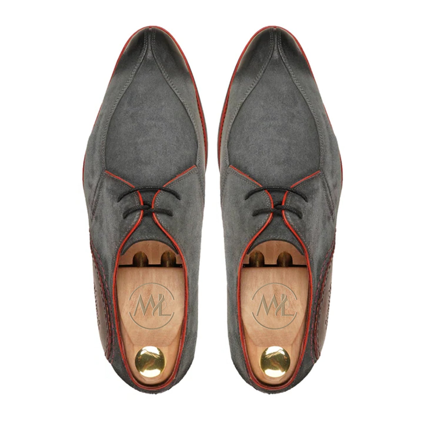 Valerio Two-Tone Suede Derby Shoes Top View By Marvel Leather