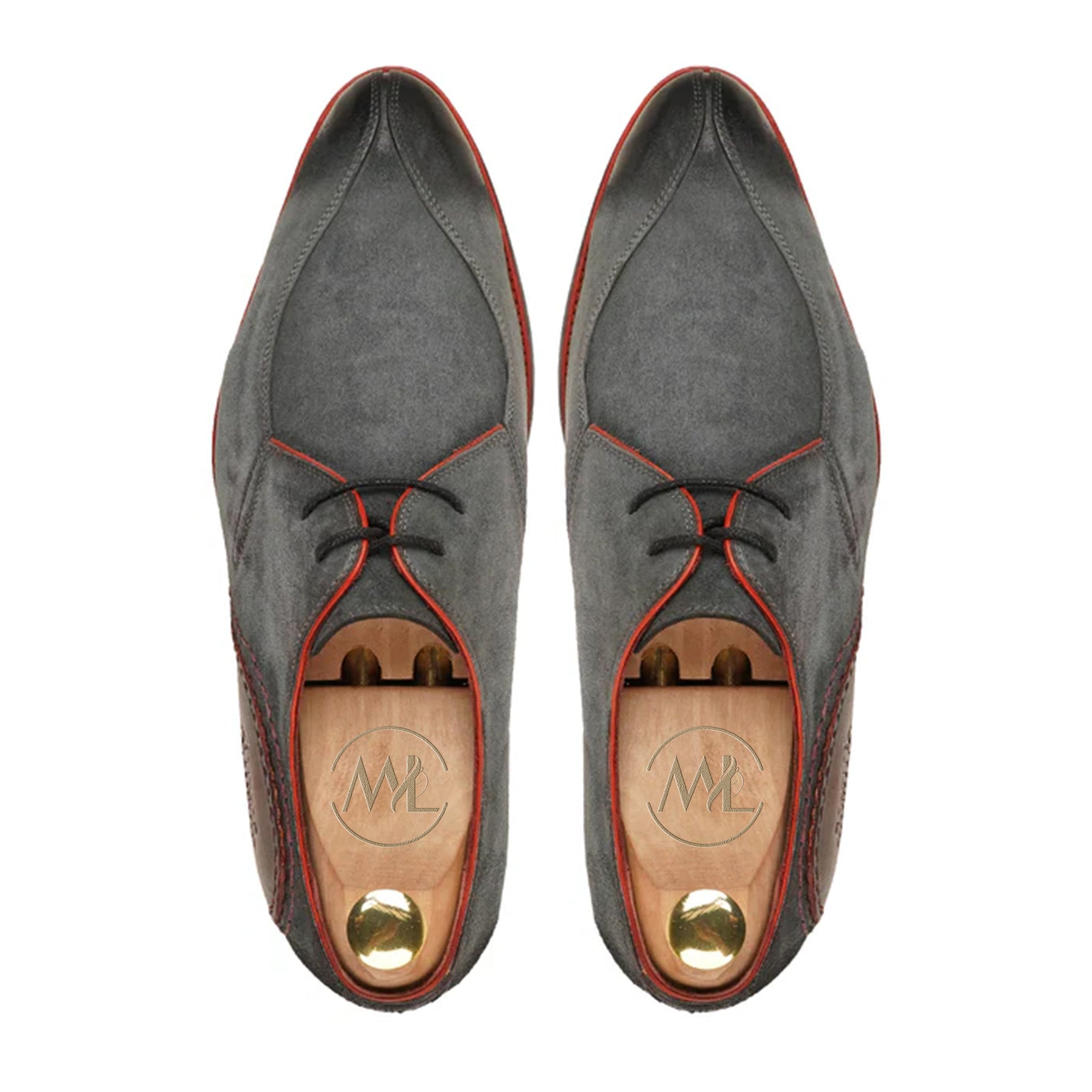 Valerio Two-Tone Suede Derby Shoes Top View By Marvel Leather