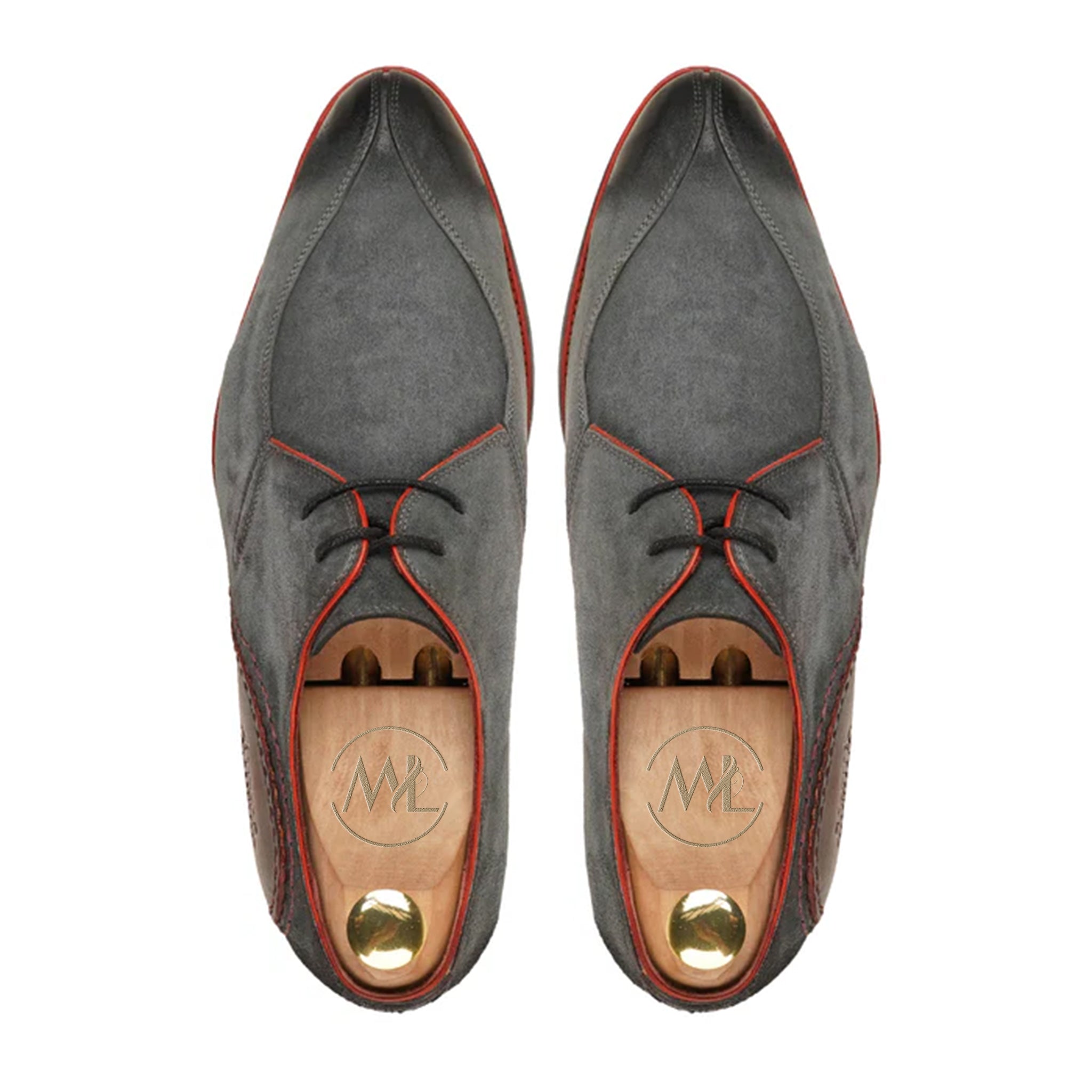 Valerio Two-Tone Suede Derby Shoes Top View By Marvel Leather