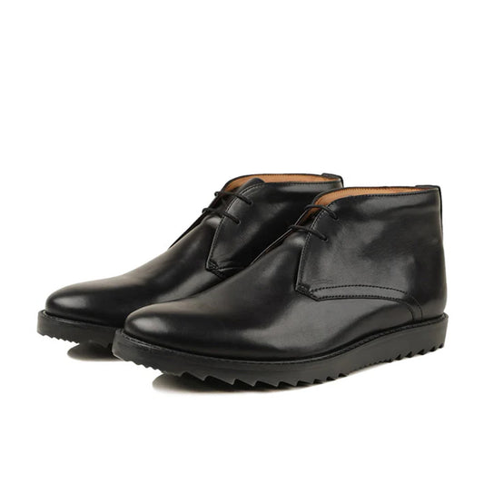 Vincenzo Black Leather Desert Boots Front View By Marvel Leather