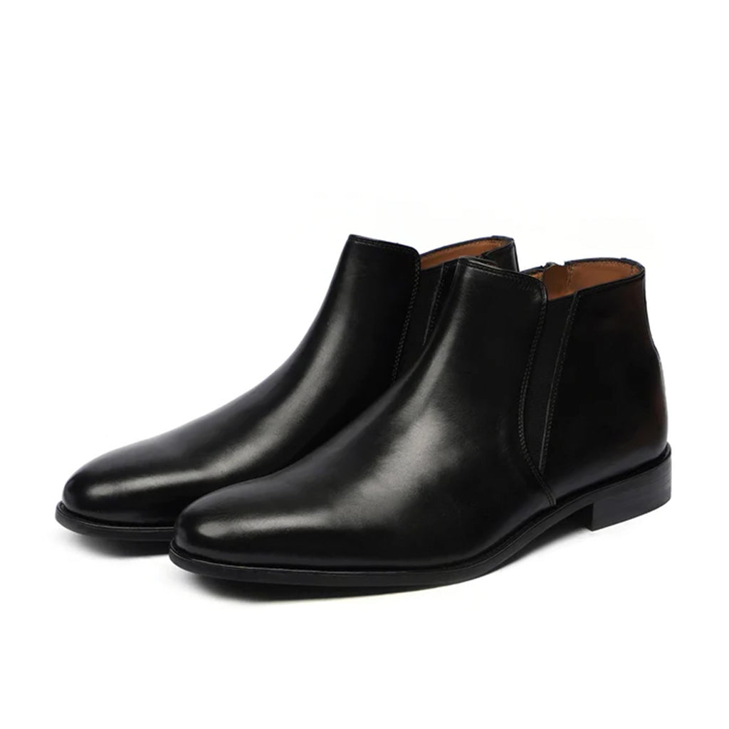 Vittore Black Leather Handmade Chelsea Ankle Boots Front View