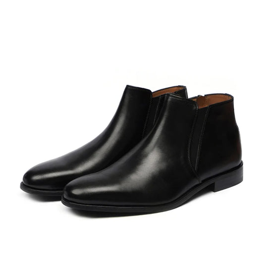 Vittore Black Leather Handmade Chelsea Ankle Boots Front View