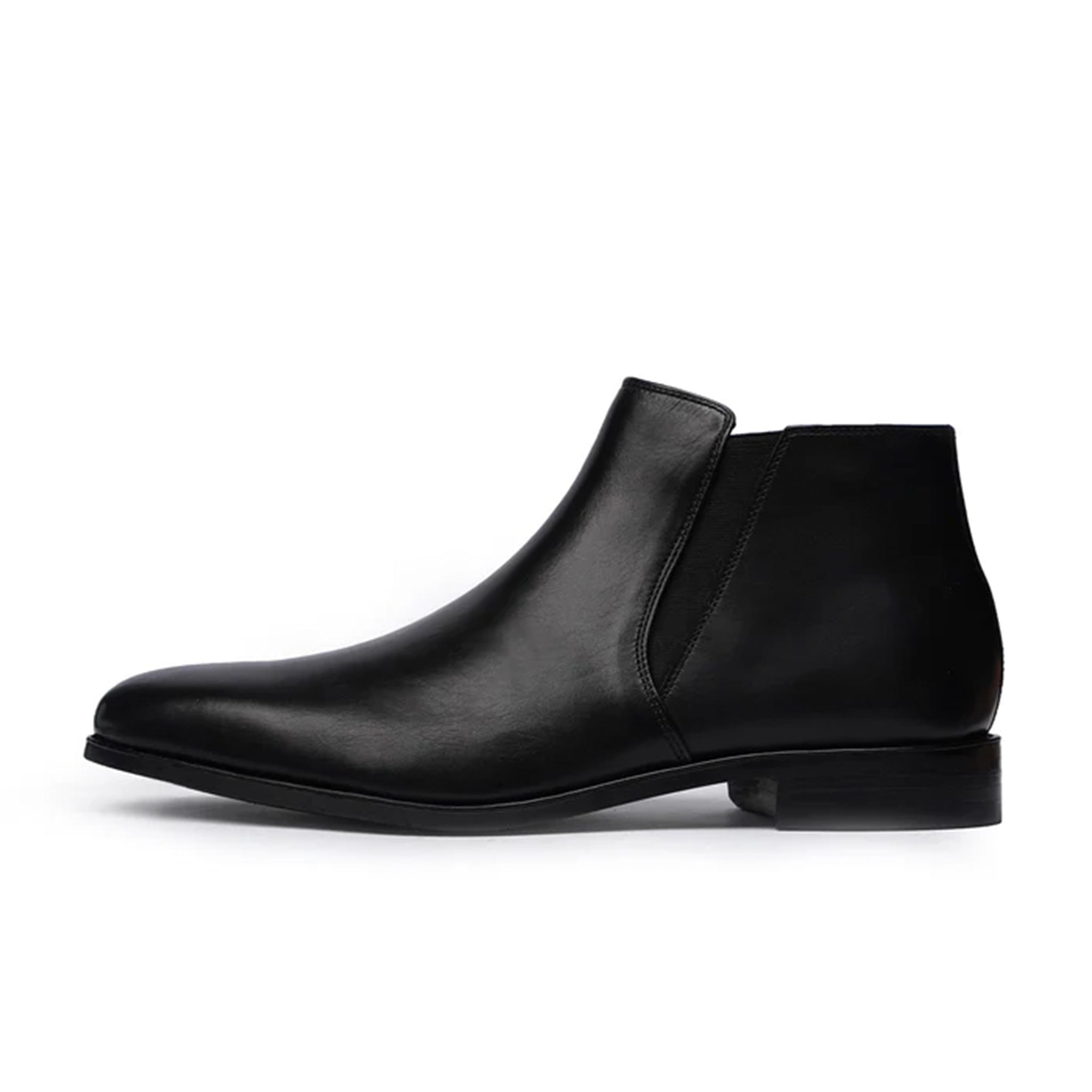 Vittore Black Leather Handmade Chelsea Ankle Boots Side Profile