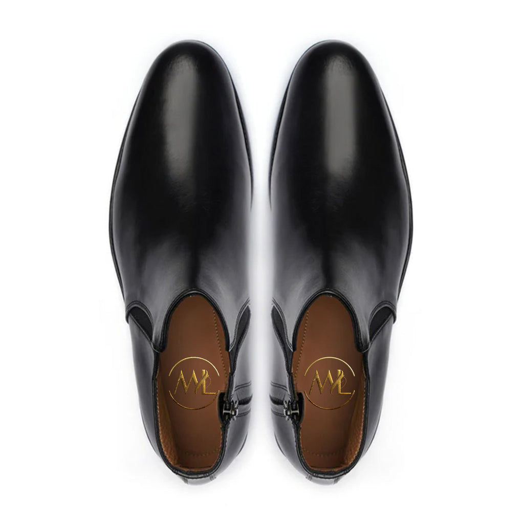 Vittore Black Leather Handmade Chelsea Ankle Boots Top View