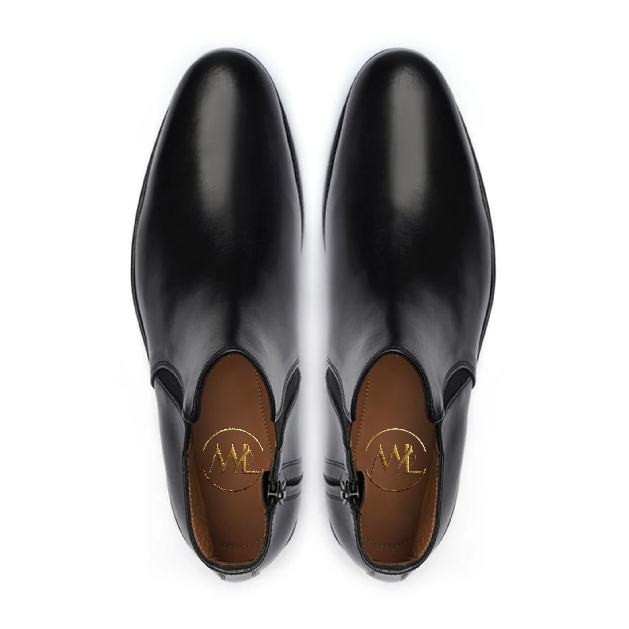 Vittore Black Leather Handmade Chelsea Ankle Boots Top View