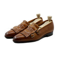 Albin Dual Buckle Fringe Leather Loafers Front View – Marvel Leather Men's Luxury Formal Shoes