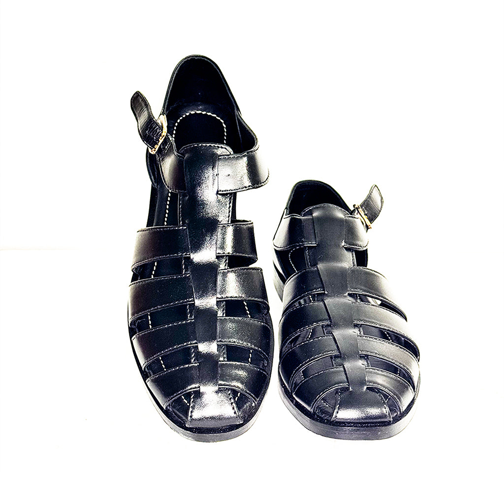 Pair of Alessandro gladiator-style leather sandals in black – handcrafted open-toe design