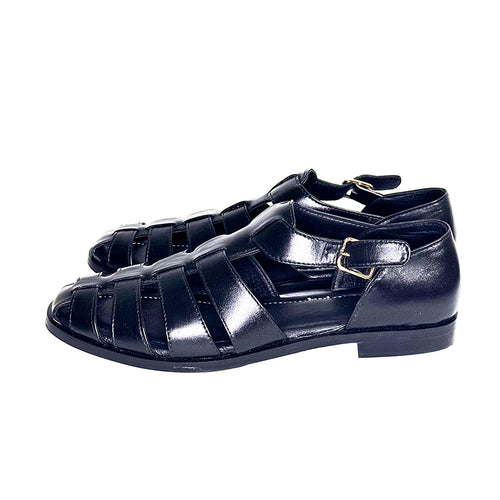 Side view of Alessandro gladiator leather sandals for men – Marvel Leather black summer footwear