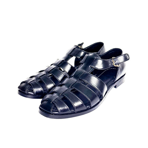 Alessandro handmade black leather gladiator sandal – top view with buckle strap