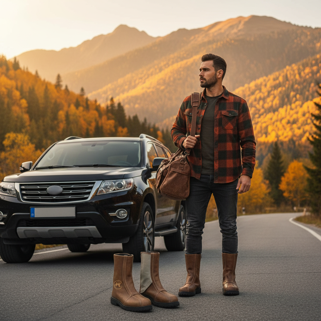 The Atlas Bespoke Long Boot handcrafted from premium full-grain leather worn in a luxury mountain adventure setting by Marvel Leather.