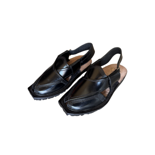 Black Norozi Peshawari chappal for men leather angled pair view
