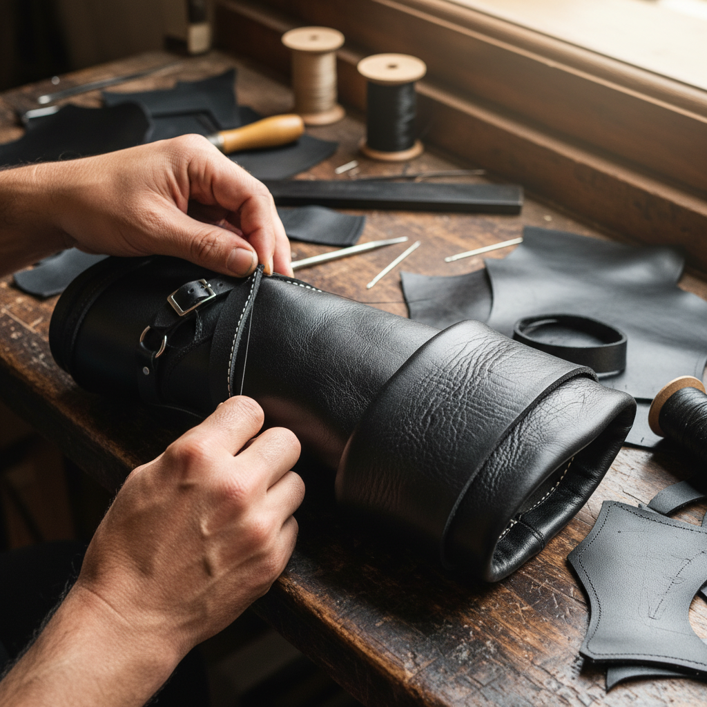 Skilled artisan stitching the upper of The Cavalier Bespoke Long Boot using traditional handcrafted shoemaking techniques at Marvel Leather.