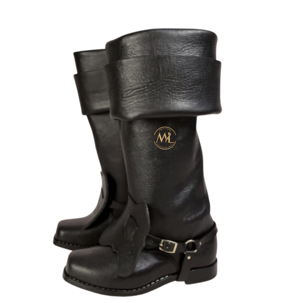 The Cavalier Bespoke Long Boot handcrafted from premium black full-grain leather featuring made-to-order luxury craftsmanship by Marvel Leather.