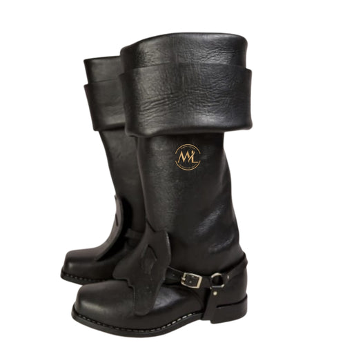 The Cavalier Bespoke Long Boot handcrafted from premium black full-grain leather featuring made-to-order luxury craftsmanship by Marvel Leather.