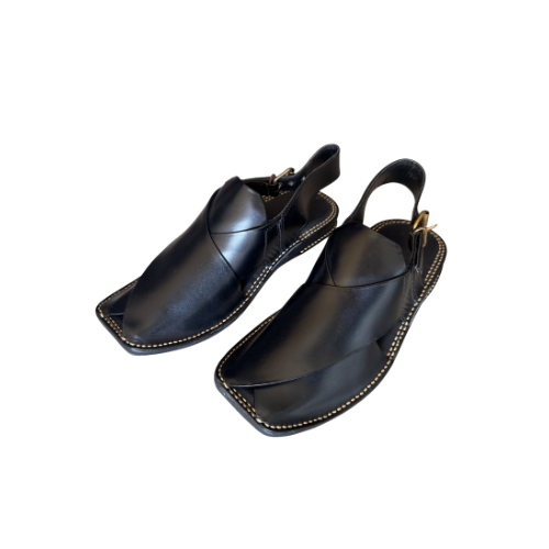 Classic black Peshawari chappal for men leather angle view