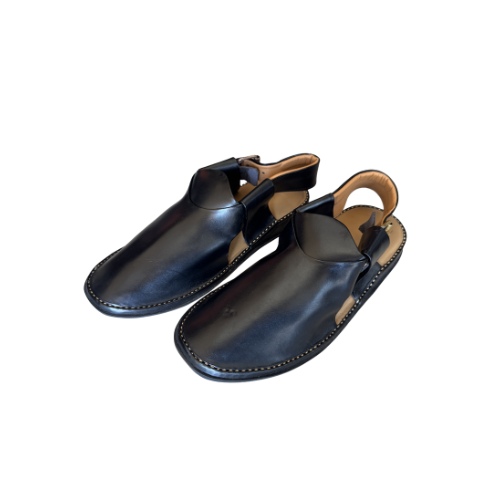 Classic Edge black Peshawari chappal for men semi rounded front angle view