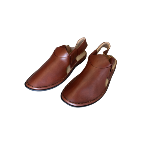 Classic Edge brown Peshawari chappal for men semi rounded front angle view