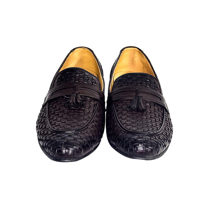 Front view of Eduardo handmade woven loafers with tassel – classic formal shoes