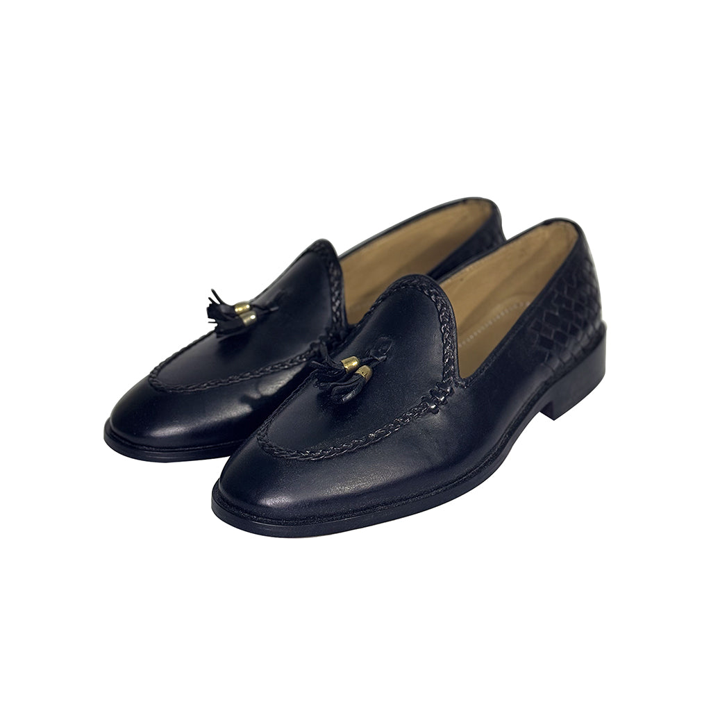 elisio braided tassel leather loafers display view by Marvel Leather 
