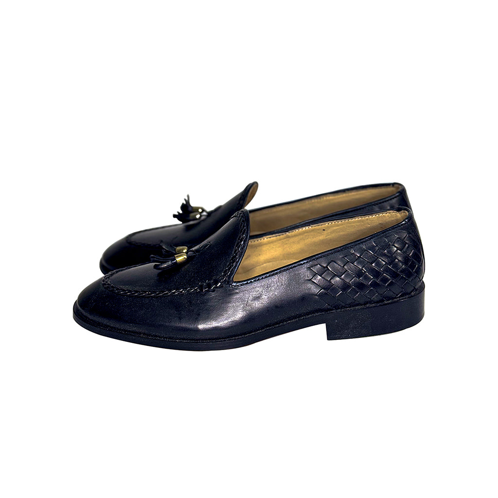 elisio braided tassel leather loafers side view by Marvel Leather 