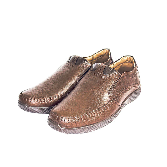 Giancarlo brown leather moc toe loafer top angle – Marvel Leather classic men’s shoes