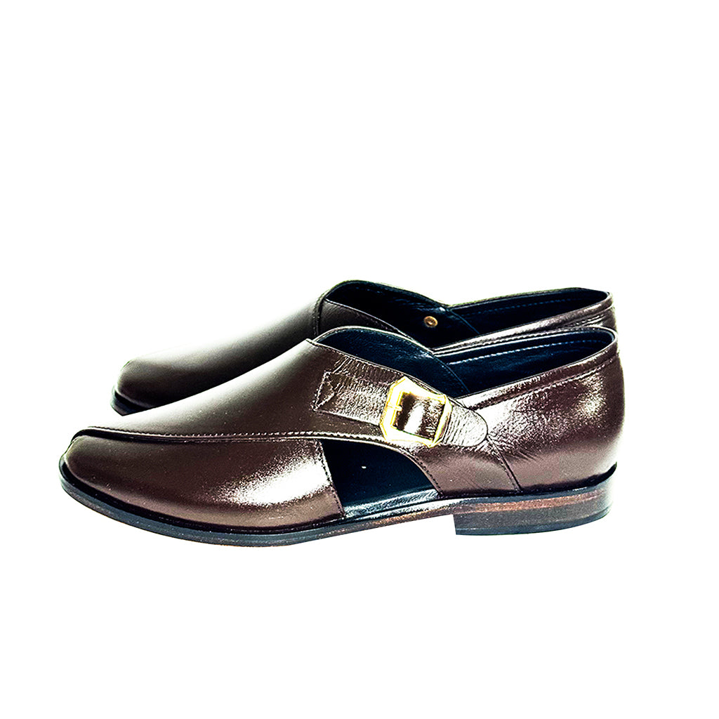 Side view of Heera brown leather Peshawari chappal – handmade formal traditional footwear