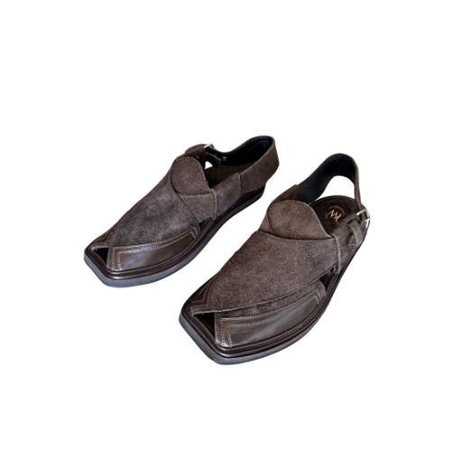 Kaptaan dark brown Peshawari chappal for men square toe angle view