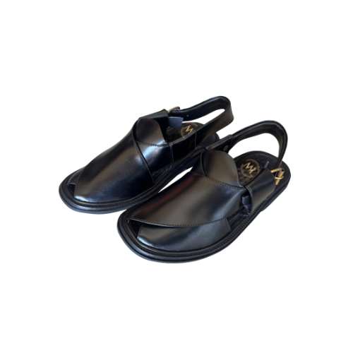 King black Peshawari chappal for men leather angle view