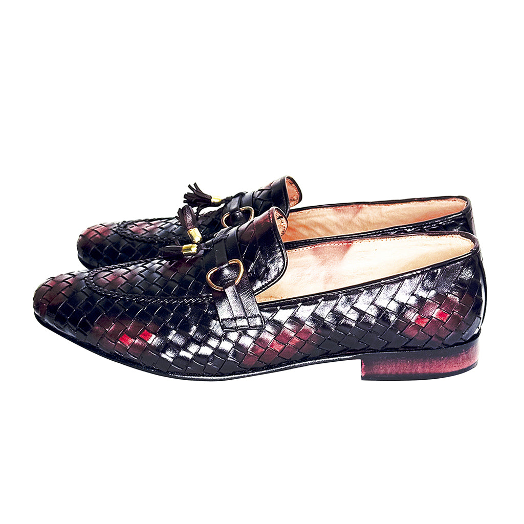 Side profile of Lazaro luxury woven leather loafers – dual-tone handmade shoes