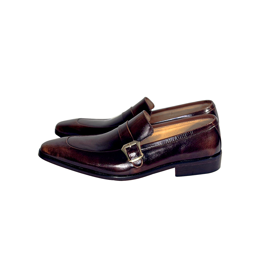 Marvel Leather Leandro monk strap shoes in polished brown finish