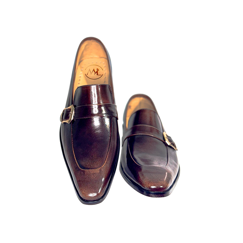 Handmade brown monk loafers for men with gold buckle – Marvel Leather exclusive