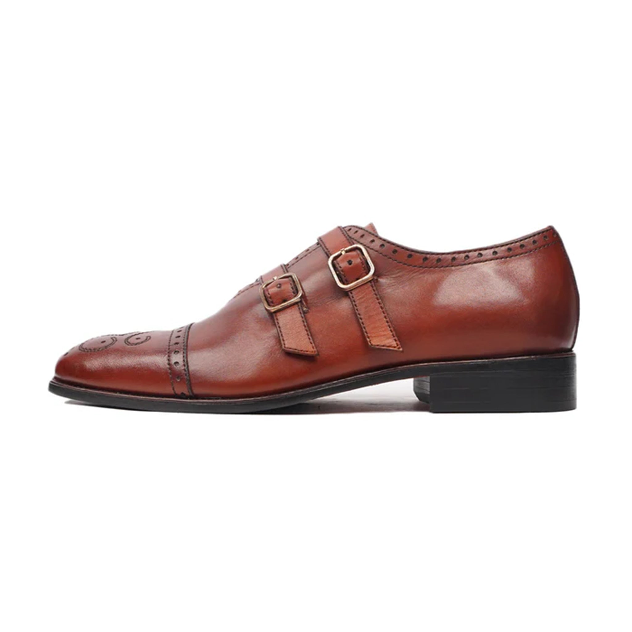 Leontius double buckle monk strap dress shoes side profile – luxury leather shoes by Marvel Leather