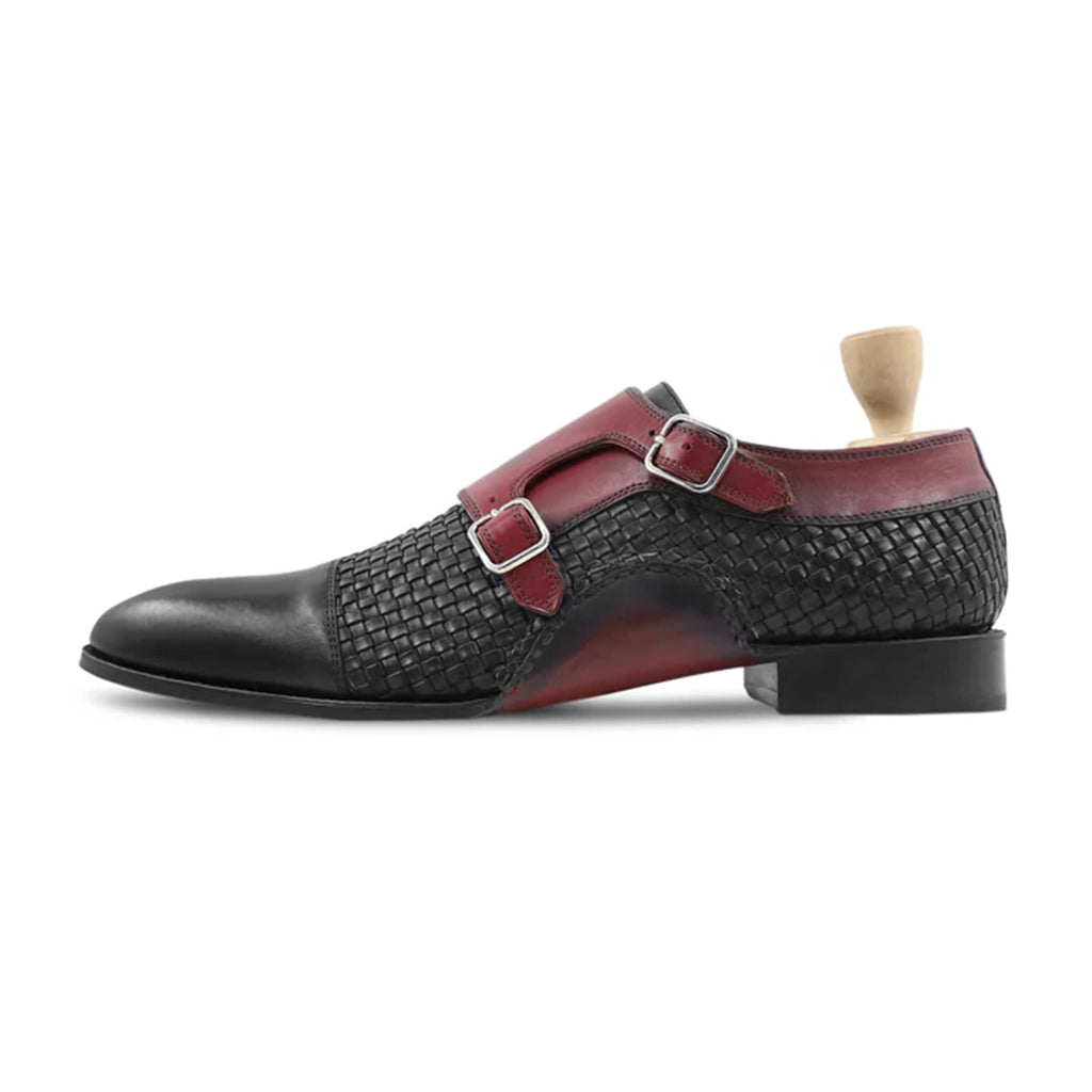 Side Profile of Leopold Dual Monk Strap Woven Leather Shoes – Marvel Leather