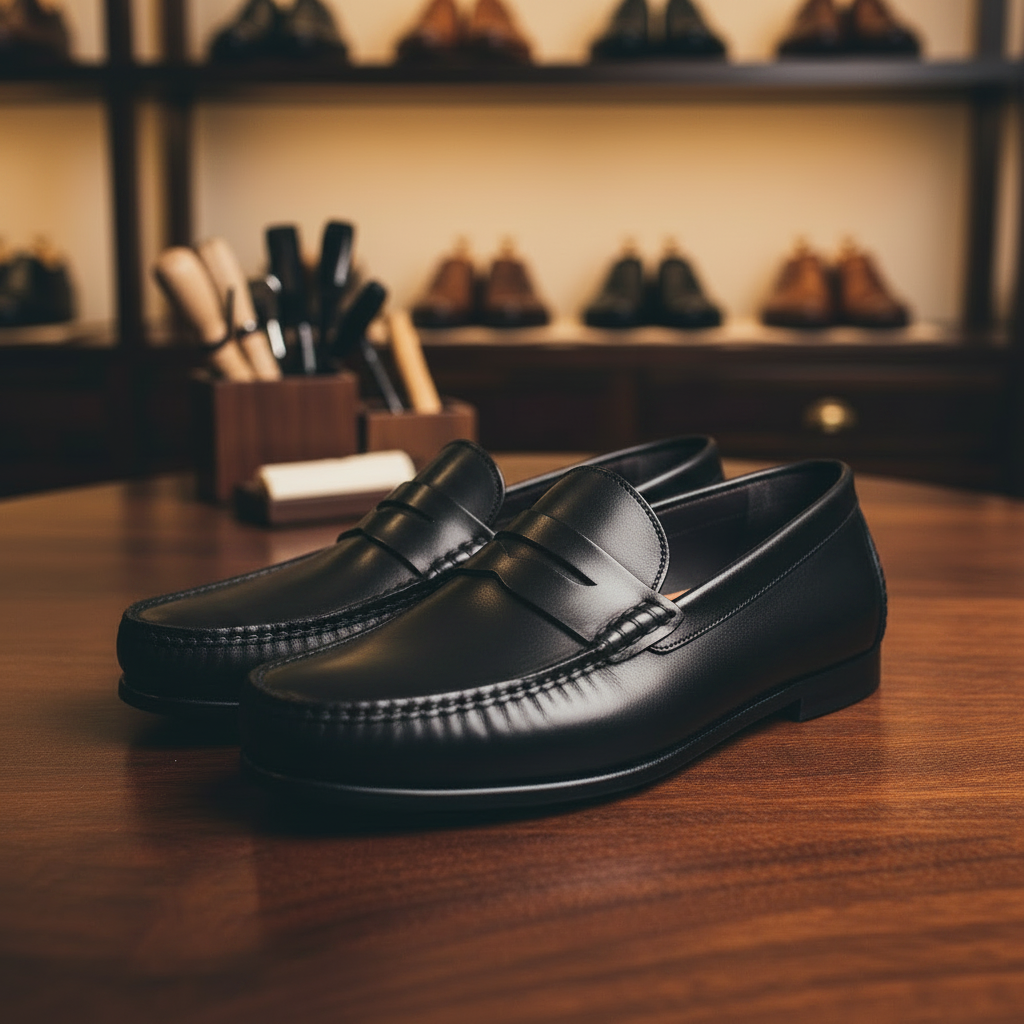 Hand finished penny moccasin loafers crafted from premium full grain leather