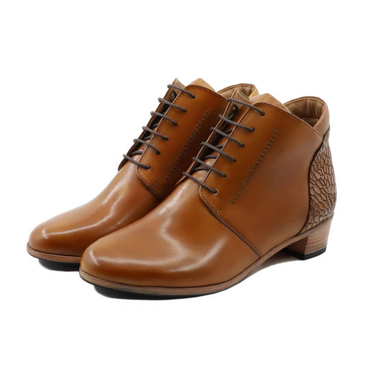 luciana tan leather lace up ankle boots front view