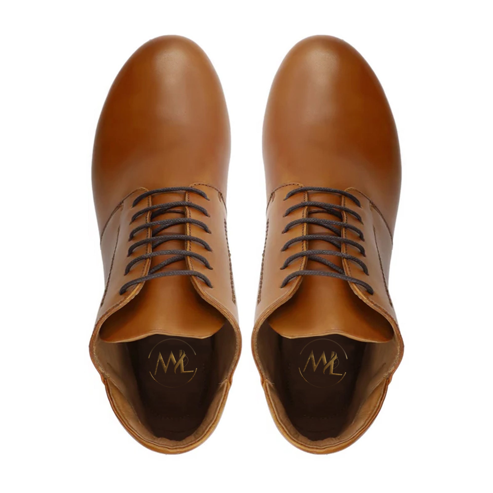 luciana tan leather lace up ankle boots top view