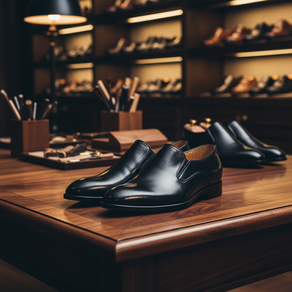 Luxury black patent leather slip-on shoes handcrafted from premium leather