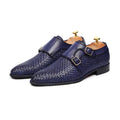 Marius navy woven leather monk straps – Marvel Leather handmade shoes for men