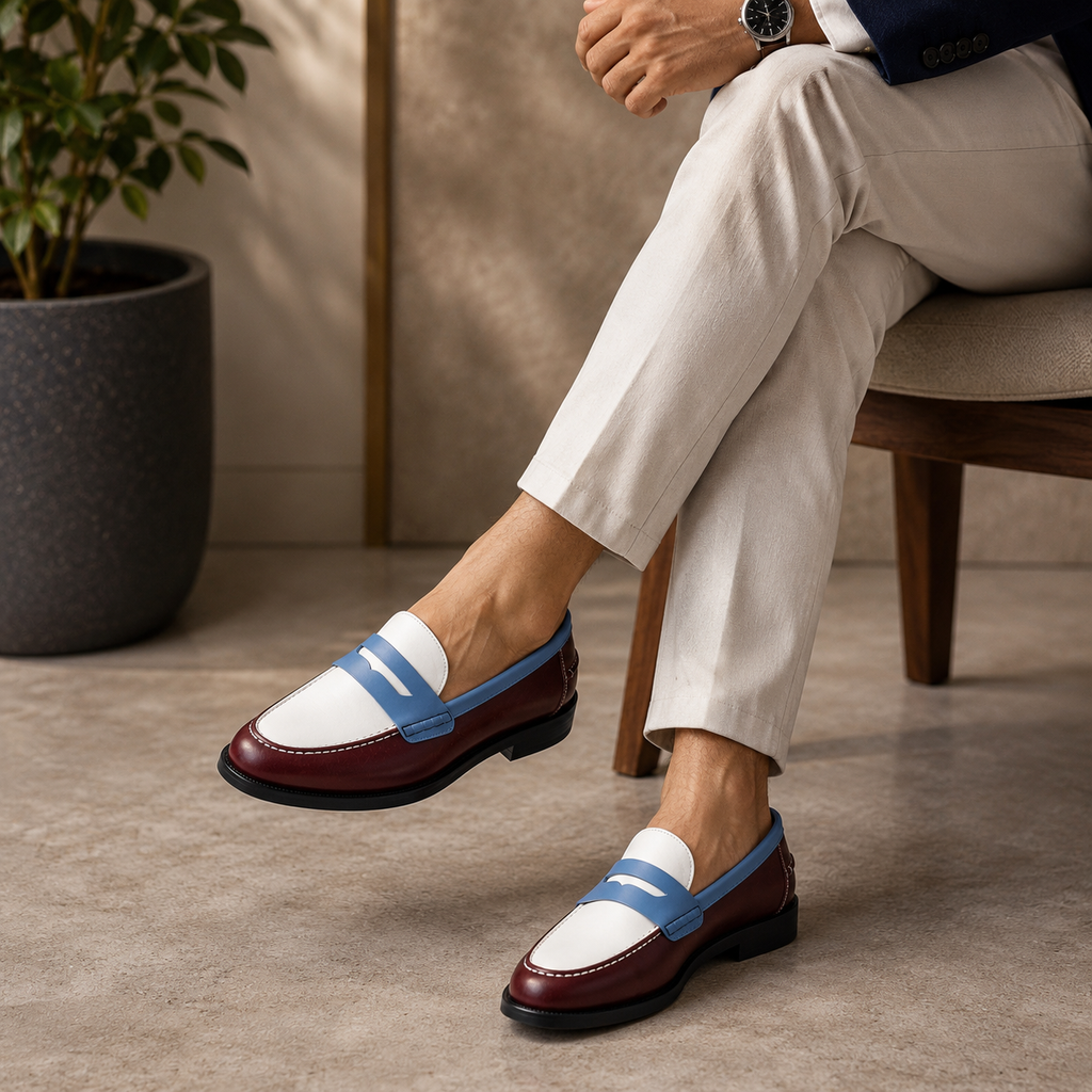 Marvel Burgundy Colorblock Penny Loafers Lifestyle