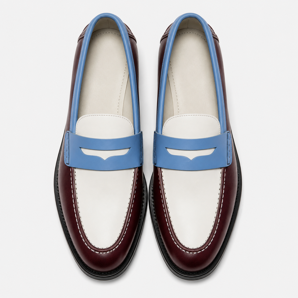 Marvel Burgundy Colorblock Penny Loafers Top View