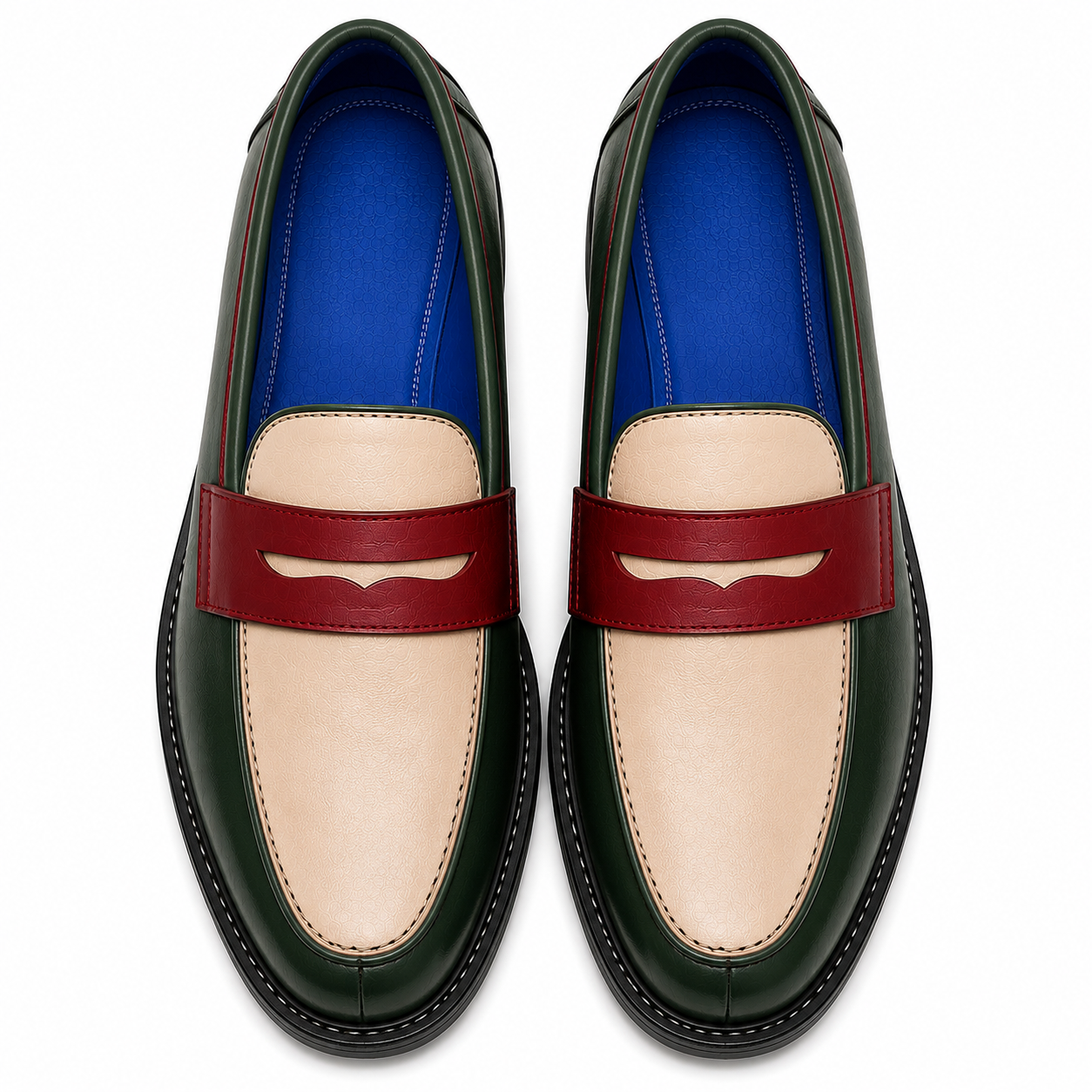 Marvel Green & Burgundy Penny Loafers top view