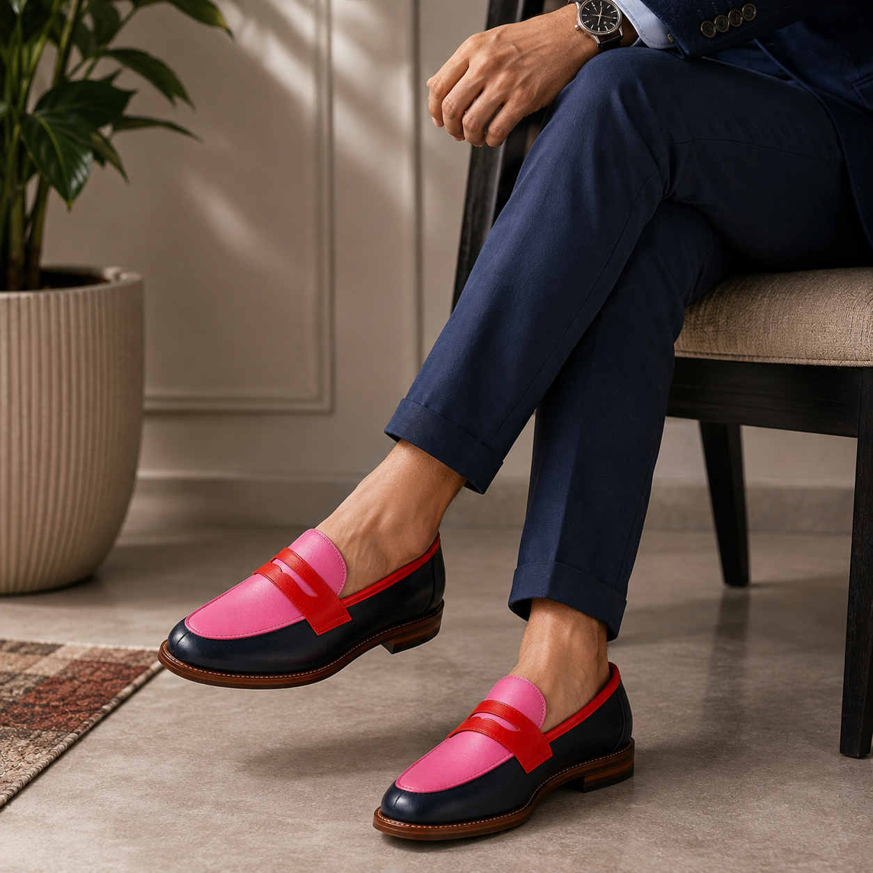 Marvel Pink & Red Contrast Penny Loafers lifestyle