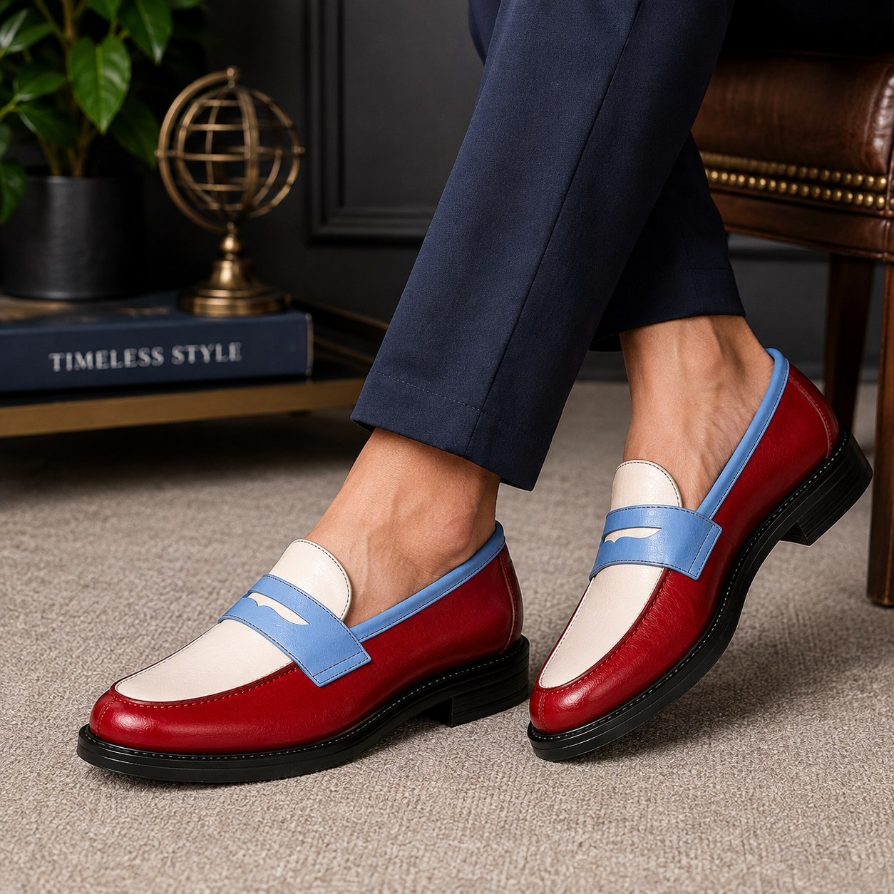 Marvel Red & Blue Contrast Penny Loafers lifestyle
