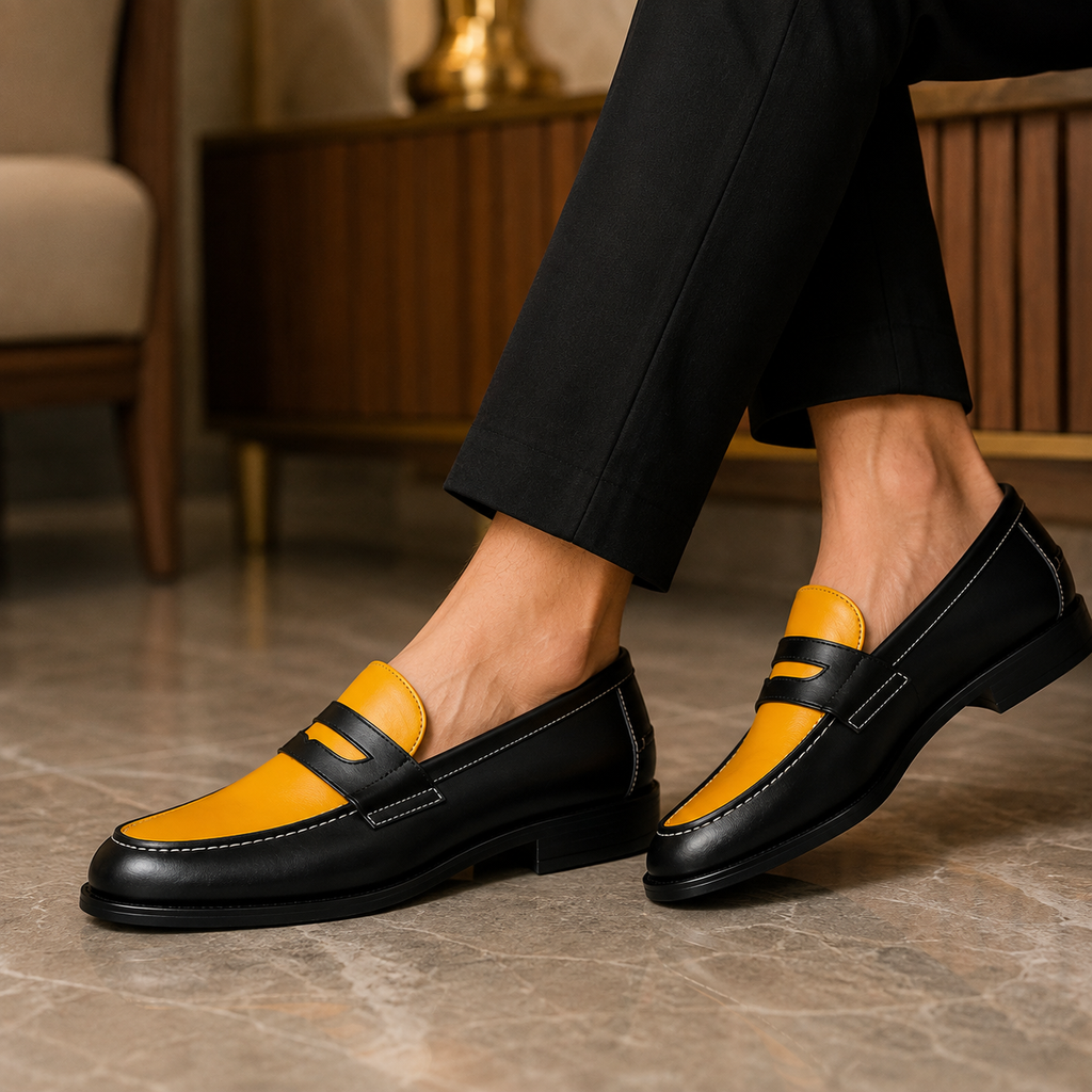 Marvel Signature Black Amber Leather Loafers lifestyle styling