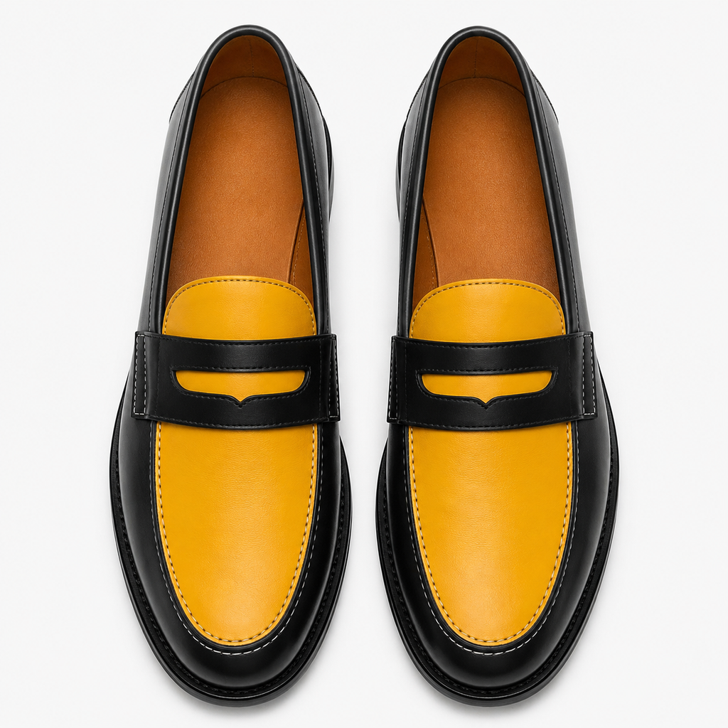 Marvel Signature Black Amber Leather Loafers top view