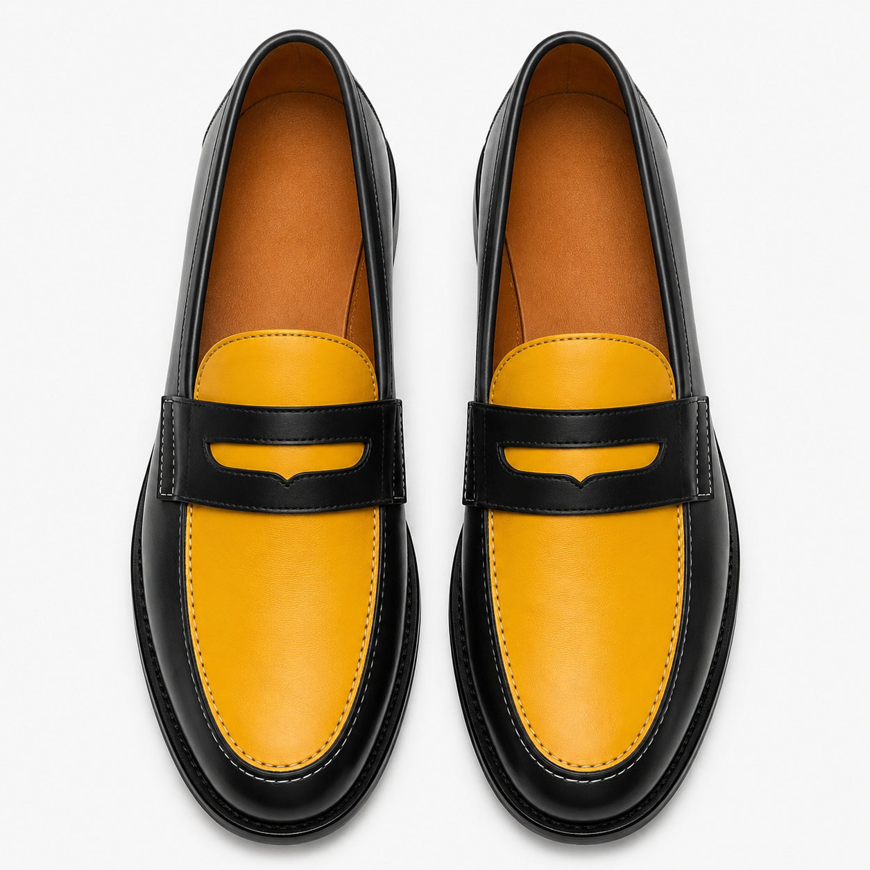 Marvel Signature Black Amber Leather Loafers top view