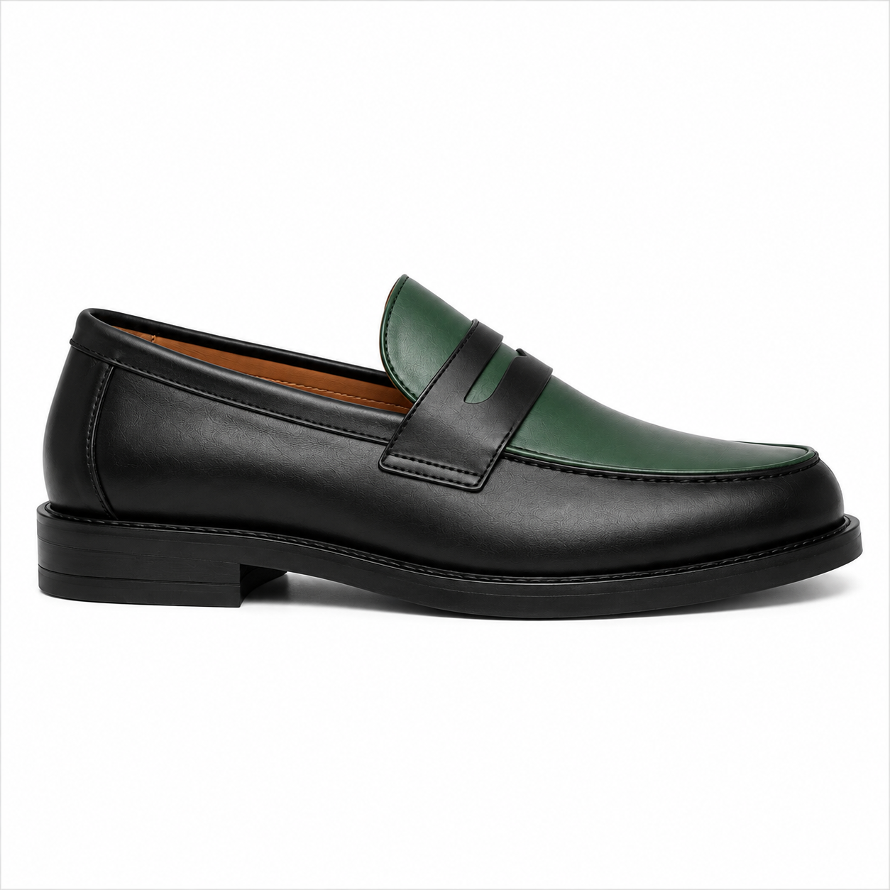 Marvel Signature Black & Forest Green Penny Loafers Side View